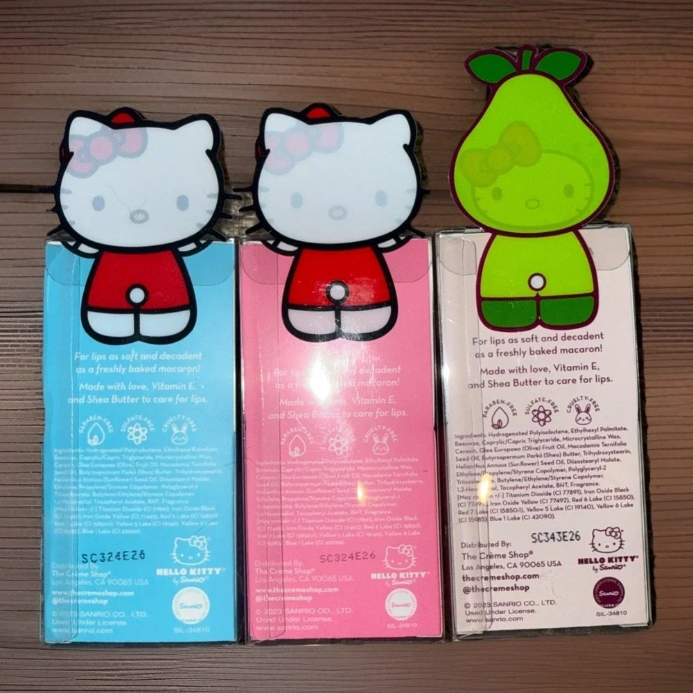 The Crème Shop x Hello Kitty Macaron Lip Balm Set 0.26 oz Set Of 3 Limited Ed.